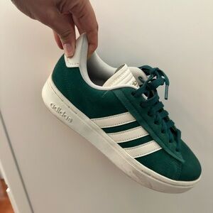 Adidas Men's Forest Green and White Sneakers